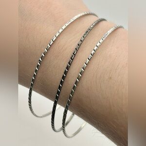 Set of 3 Silver Tone Etched Bangle Bracelets